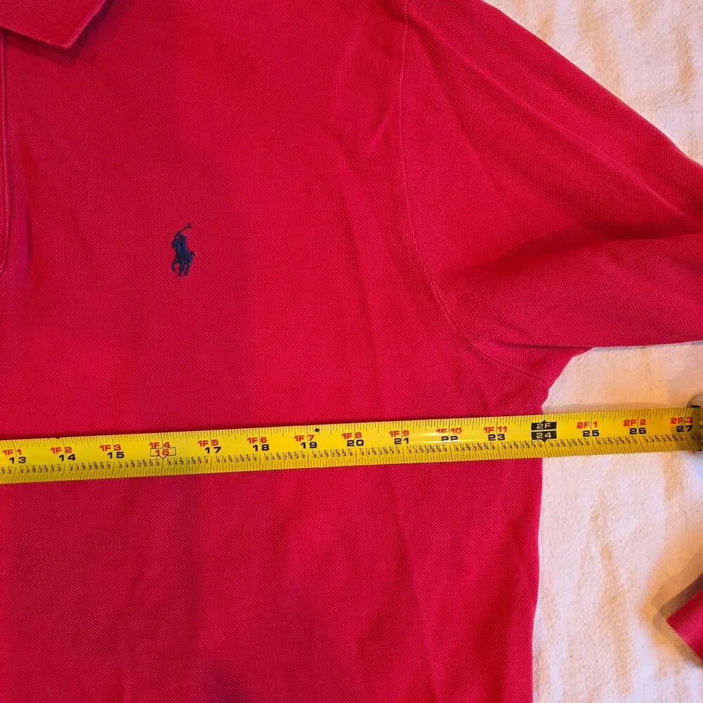 Vintage Polo Ralph Lauren Red Long Sleeve Rugby Polo Shirt XL Pique Cotton
